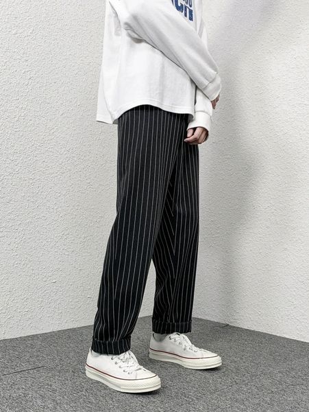 

men striped print pants 72wt#, Black