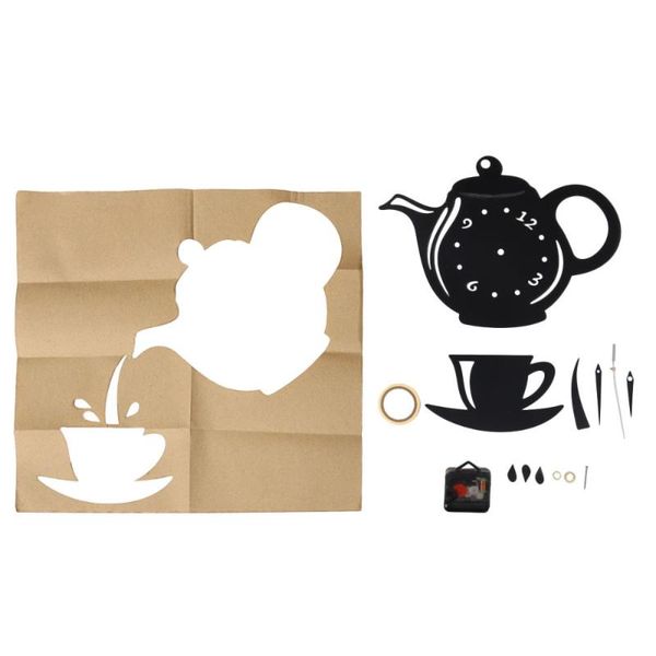 

stereoscopic wall clock creative mirrored teapot design decorative diy art decor for home office (black) clocks