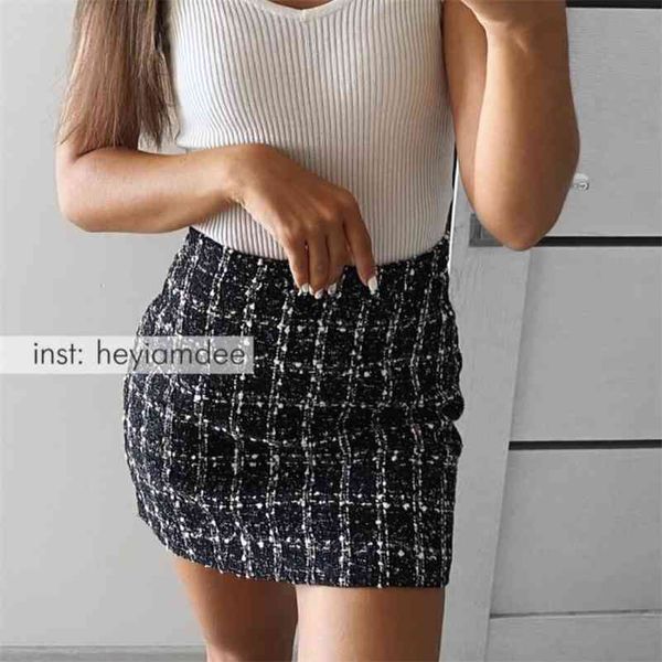

black tweed skirt new spring autumn skirts womens mini black skirt 210401