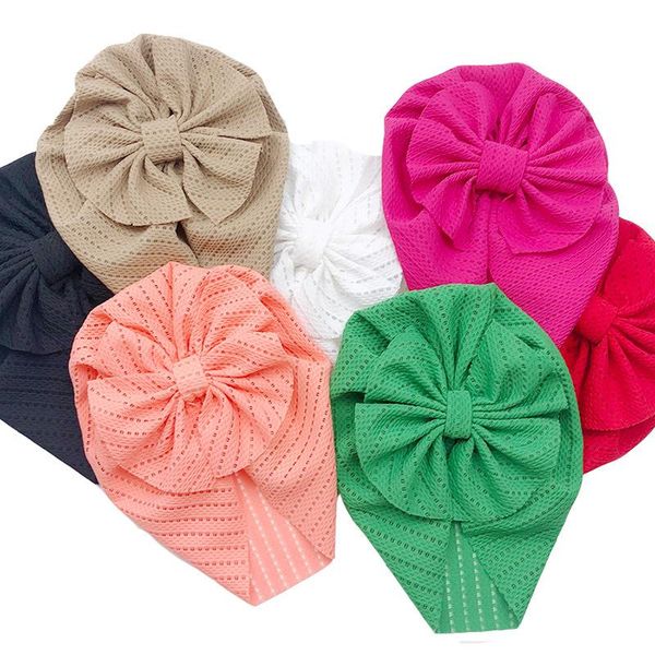 

caps & hats spring autumn baby hat hollow breathable turban big bows kids girl bonnet solid color infant toddler beanie cap headwraps, Yellow