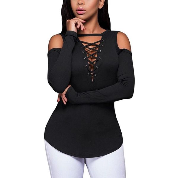 

women's t-shirt 2021 spring autumn base coat slim cross deep v-neck strapless solid color black brown wine red tees, White
