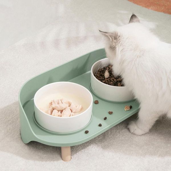 

cat bowls & feeders dog ceramic pet bowl neck protect feeding dual nonslip water food feeder accessories durable multiple color