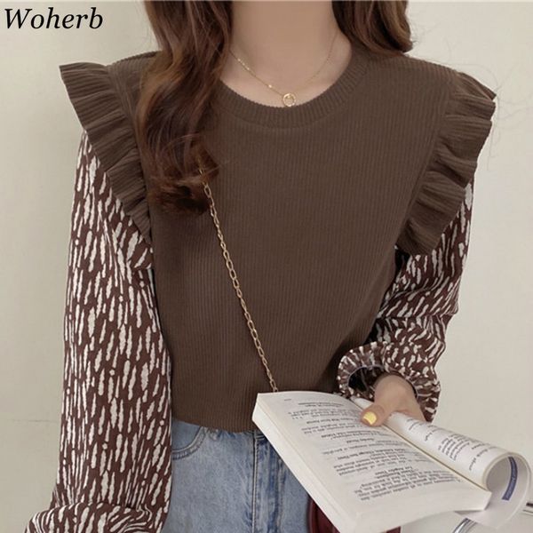 

fall clothes patchwork floral blouses women vintage ruffles fake two shirt korean fashion blouse female 4g265 210417, White