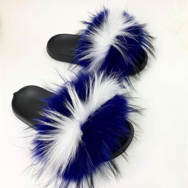 

slippers real fur women home fluffy sliders plush furry summer flats cut ladies shoes large selling, Black