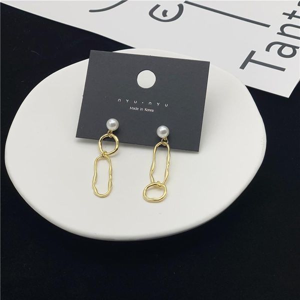 

dangle & chandelier 2021trendy fashion korean version of double ring gold-plated boutique earrings female niche design asymmetric copper jew, Silver