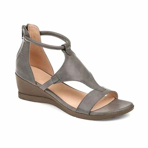 

sandals 2021 big size 43 back zipper shoelace hollow gladiator summer rome leisure wedges heels comfortable women beach shoes, Black