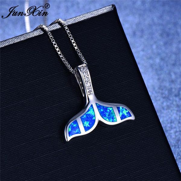 

pendant necklaces female mermaid animal pendants fashion silver color choker necklace blue white fire opal for women