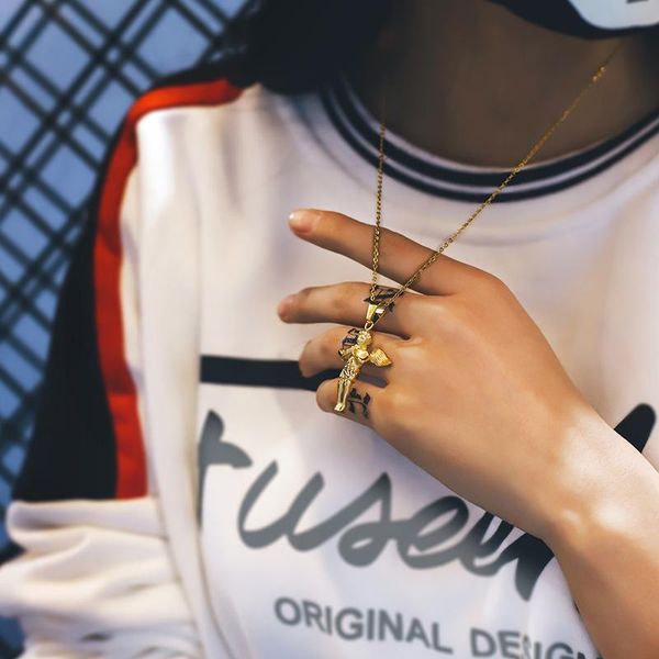 

pendant necklaces necklace stainless steel chain men women gold choker cross angel hip hop punk jewelry gothic, Silver