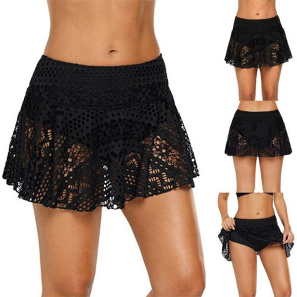 

women's swimwear swim trunks lace crochet skirted bikini bottom swimsuit short skort skirt summer beach bathing suits, White;black
