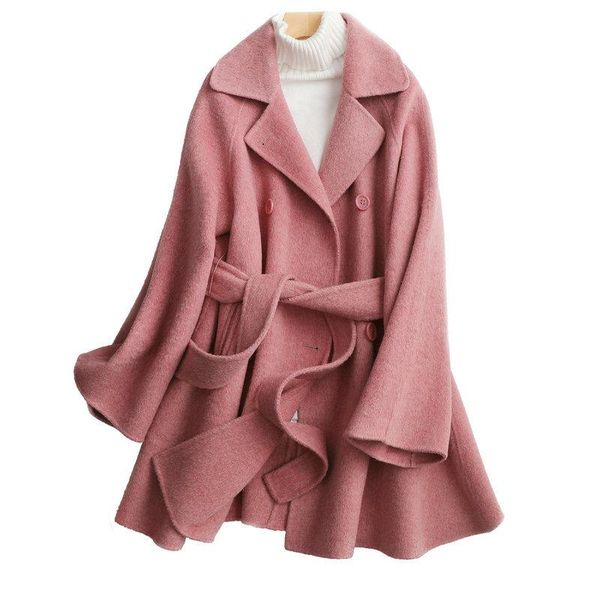

women's wool & blends 2021 autumn and winter high-end trendy temperament loose korean version of the thick belt female double-sided cas, Black