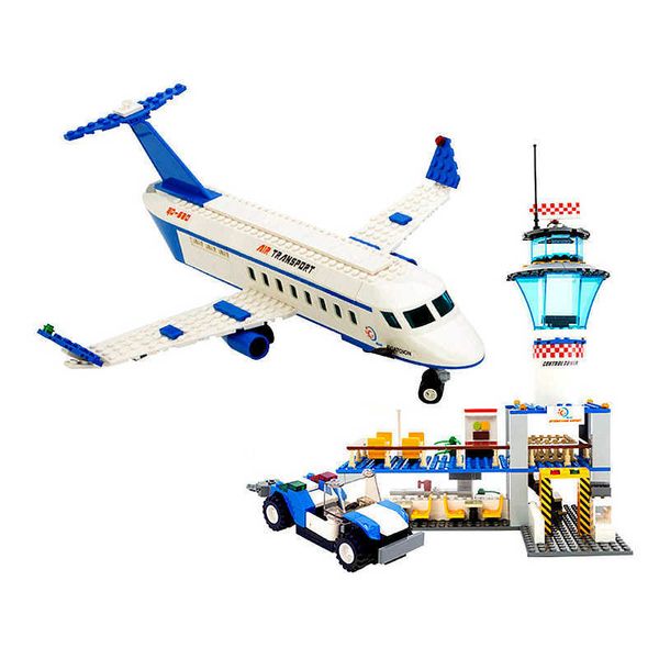 City Plane Aereo Imposta Cargo Passeggeri Aeroporto Stazione Air Bus Auto Figura Modello Compatibile Amici Modello Building Blocks Giocattoli Q0624