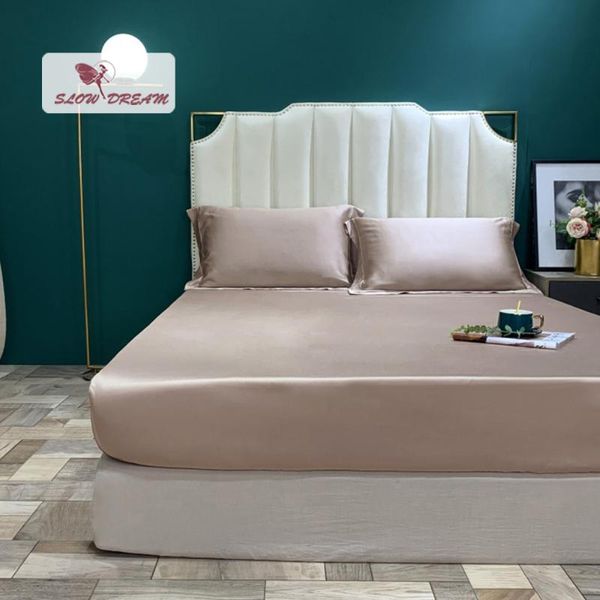 

sheets & sets slowdream luxury pure 100% silk coffee fitted sheet silky double queen king elastic band bed for beauty sleep