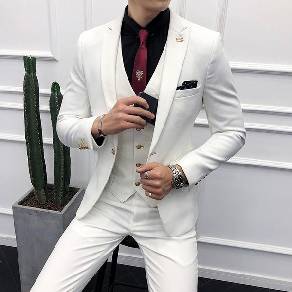

men's suits & blazers 3pc suit men brand slim fit business formal wear tuxedo wedding dress mens white casual costume homme 3xl, White;black