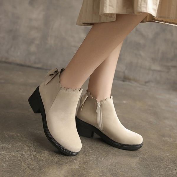 

boots big size 9 10 11 12 women shoes ankle for ladies woman winter bow lace side zipper, Black