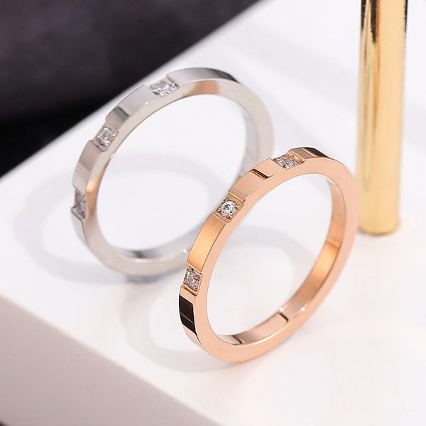 

wedding rings cute romantic luxury rose gold silver color zircon stainless steel for women couple engagement gift jewelry female, Slivery;golden