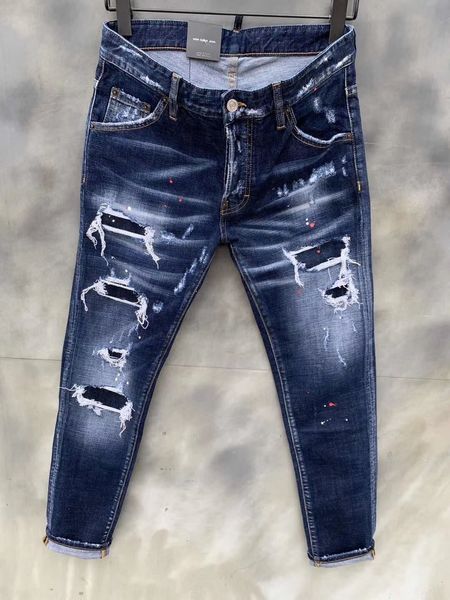 DSQSABCD 2 DSQ Marke Italien Herren Hosen Männer Slim Stretch Denim Hosen Blau Loch Bleistift Hosen Jeans für Männer