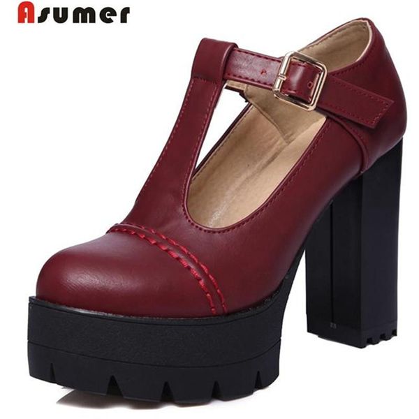 

asumer college style high heels shoes buckle round toe big size 34-43 platform party fashion restoring women pumps solid dress, Black