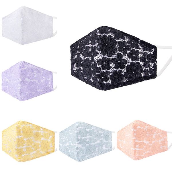 

custom logo spring and summer lace three layer sunscreen fashion breathable washable filter insert cotton embroidery mask