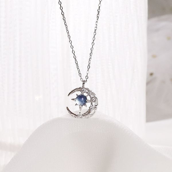 

hollowed out moon star necklace design of female students' friends, Black