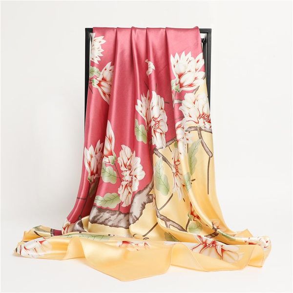 

scarves silk satin women hair scarf fashion contrast print foulard kerchief hand bag shawl wrap female hijab bandana 2021, Blue;gray