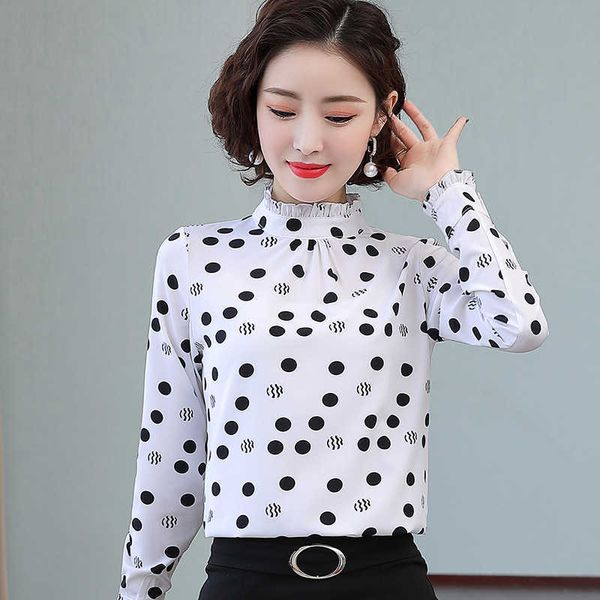 

summer chiffon polka dot blouse women white long sleeve shirt plus size xxxl s and blouses 210531