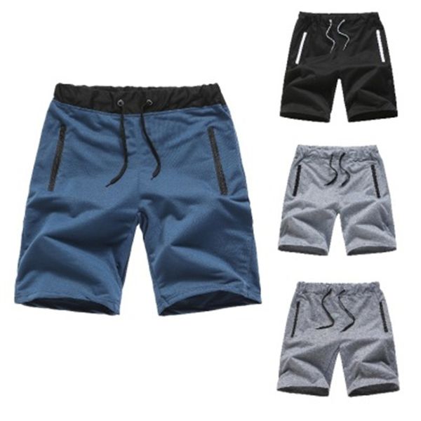 

mens solid color beach shorts fashion trend drawstring fitness sports scanties summer male zipper pocket casual running sport short pants, White;black