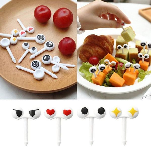 

forks 10 pcs/set mini eye fruit fork reusable plastic decorative bento tools lunch sticks kitchen kids box accessories o0h9