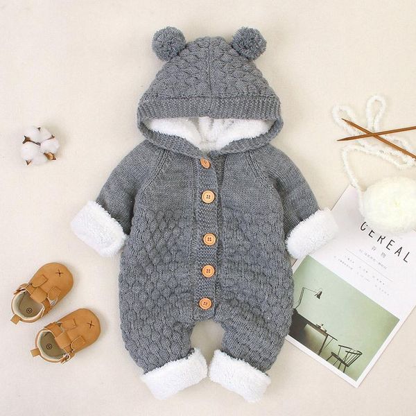 

baby girl winter autumn rompers fashion boy warm hooded soild kintted kids clothes long sleeve party overalls, Blue