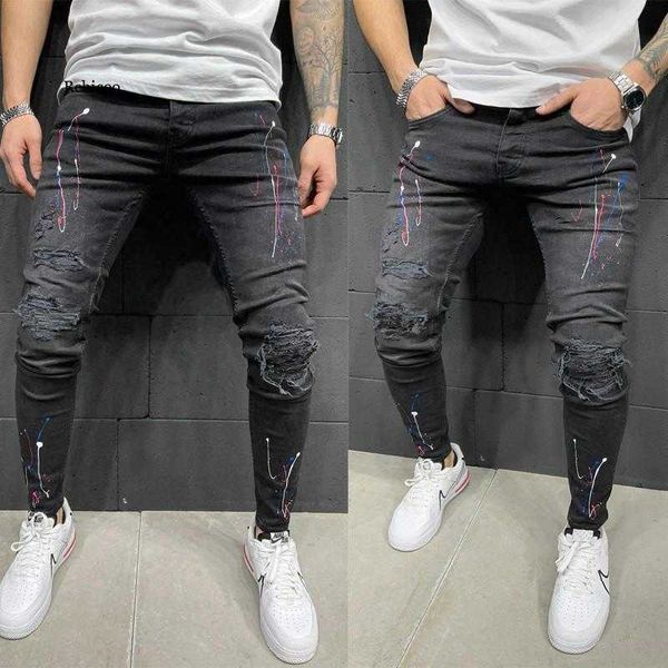 Hot 2 estilos Homens Big Bolso Skinny Jeans Zipper Magro Alta Qualidade Jeans Casual Esporte Calça jeans M-3XL X0621