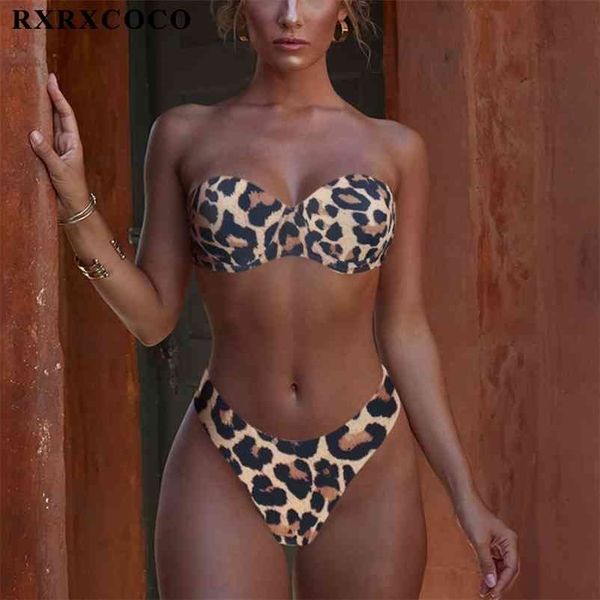 RXRXCOCO Bikini Costumi da bagno Donna Costume da bagno Push Up Costume da bagno Donna Perizoma Beach Wear Biquini Stampa animale Leopardo 210621