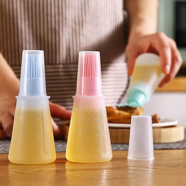 

tools & accessories soft silicone oil brush bbq bottle with lid olive baking cooking basting brushes for barbecue kitchen gadget