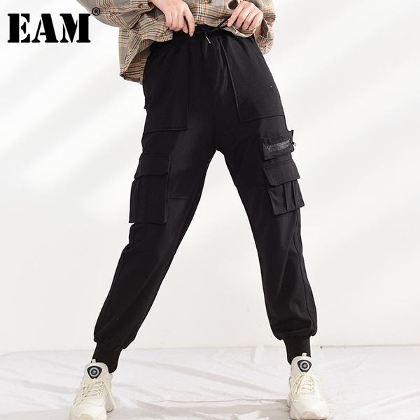 

[eam] high elastic waist black long harem trousers loose fit pants women fashion tide spring autumn 2021 1m9520 women's & capris, Black;white