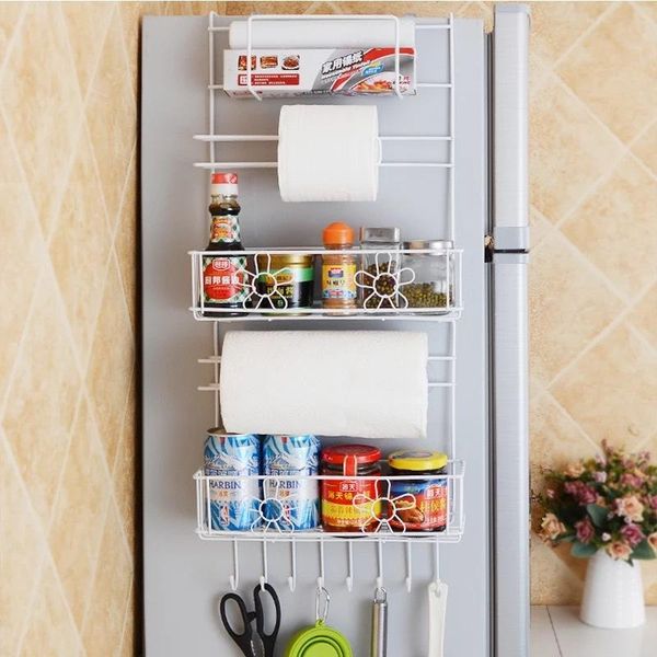 

hooks & rails folding fridge storage multi-layer sidewall holder kitchen organizer refrigerator rack side shelf household hanging hook
