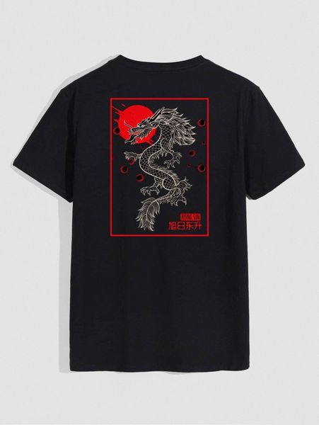 

romwe guys chinese dragon graphic tee b5wd#, White;black