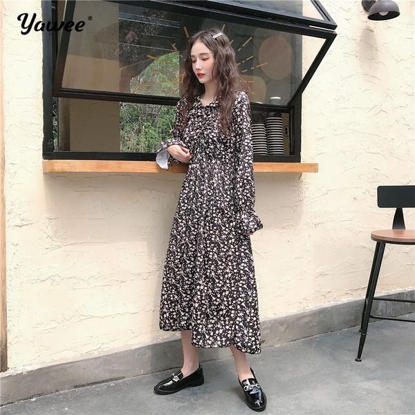 

casual dresses 2021 women autumn dress boho styles floral print beach o neck party long sleeve loose vestidos plus size 3xl, Black;gray