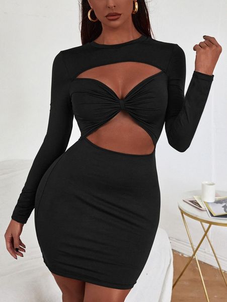 

sxy cut out ruched bodycon dress f3h7#, Black;gray