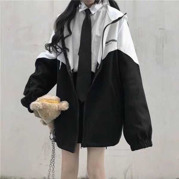 

women's jackets women zipper jacket y2k streetwear harajuku splicing gothic long-sleeved coat korean vintage loose punk style thin oute, Black;brown