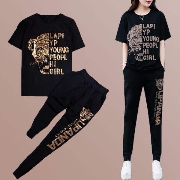 

women's two piece pants fat mm-age-reducing large size loosely western female style summer drilling heavy fine casual suit industry kkl, White
