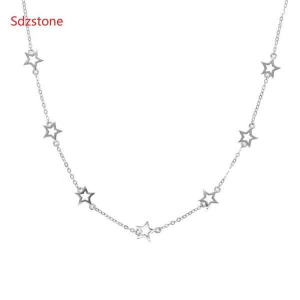 

authentic 925 sterling silver pendant star necklace women choker necklaces femme 35+10cm chain christmas jewelry gifts chains