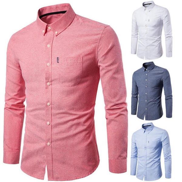 

men's dress shirts men solid color turn down collar long sleeve shirt slim button pocket work top, White;black