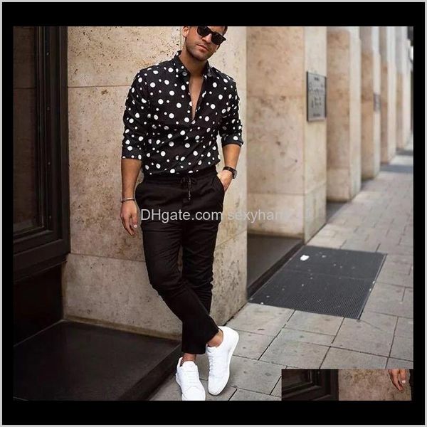 

shirts clothing apparel drop delivery 2021 mens spring fashion wave dot print shirt long sleeve casual wild turn-down collar large size men, White;black