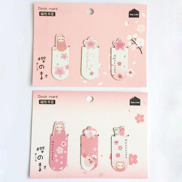 

bookmark 3pcs /set fresh cute bookmarks books marker of page cactus sakura magnetic student stationery school office supply