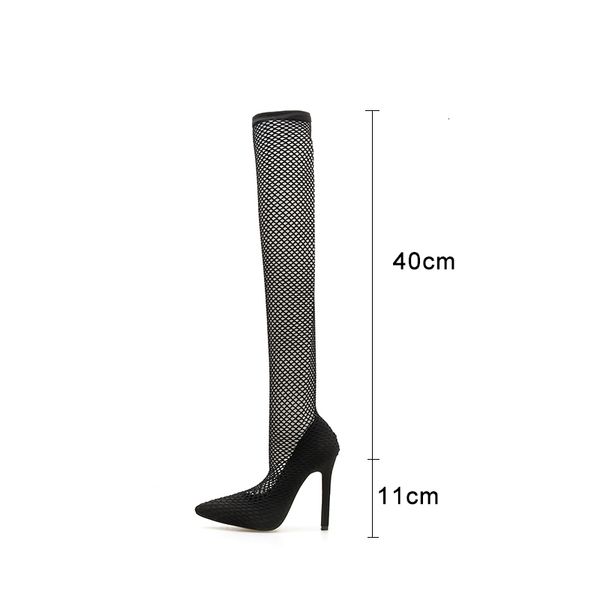 

sandals plus size 35-42 sock heel boots hollow out pointed toe summer over the knee stiletto high heels party shoes rnu4, Black