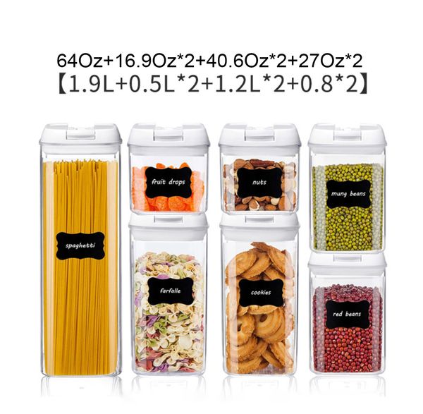 7 pçs / lote de armazenamento de alimentos Recipiente de cozinha de plástico refrigerador caixa de macarrão multigrain-à prova de umidade transparente latas de lanche lanchonetes HY0079