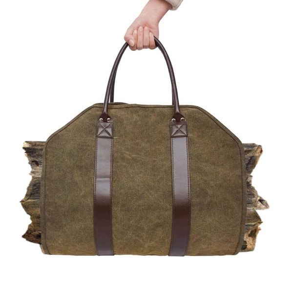 

durable storage bag waxed wood camping travel portable large thicken firewood log carrier tote organizer outdoor bags