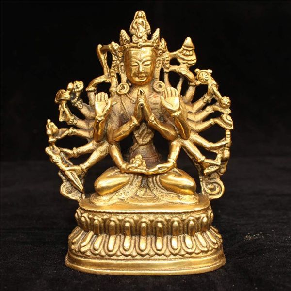 

chinese old tibet brass thousand-hand guanyin buddha statue, Brown