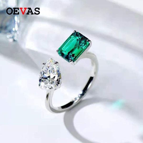 

cluster rings oevas 100% 925 sterling silver real lab grown emerald sparkling water drop high carbon diamond for women fine jewelry gift, Golden;silver