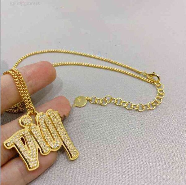 

dio/christian wind diamond letter pendant necklace women simple personality long sweater chain jewelry, Red;brown
