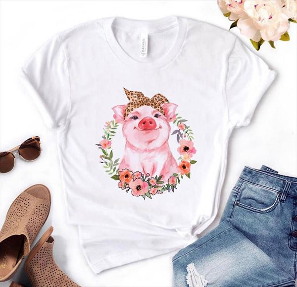 

female leopard bandana pig men t shirt bow sunflower floral print harajuku cartoon 90s graphic, White;black
