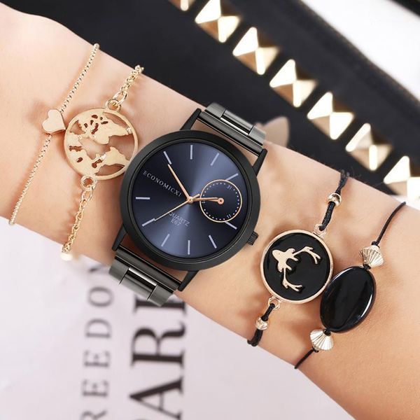 

stylish women watches 1pc quartz watch 4pcs bracelet female clock wristwatches fashion lady wrist relogio feminino, Slivery;brown